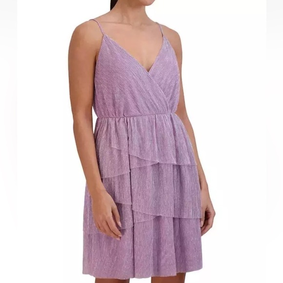BCBGeneration Lavender Tiered Mini Dress Size 10 Sparkly Straps - Picture 1 of 15